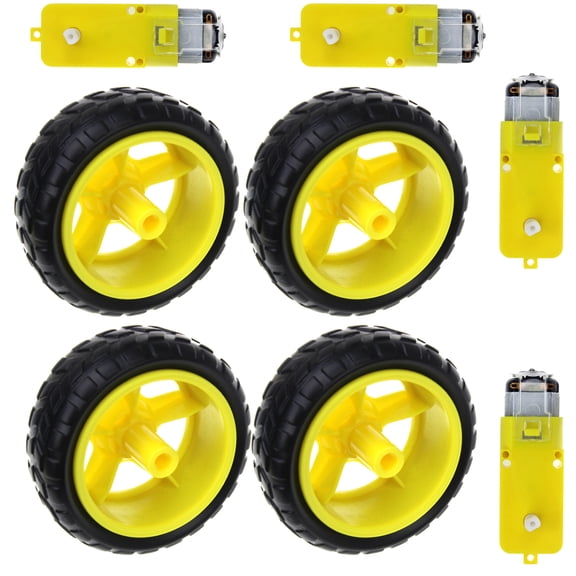 4Pcs Smart Car Robot Tire Wheel & Gear Motor Set Integrated for DIY Robotics Projects