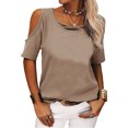 thumbnail image 3 of WAIIMAK Womens Tops Solid Color Round Neck T-Shirt Spring/Summer Shirt Strapless Tees, 3 of 5