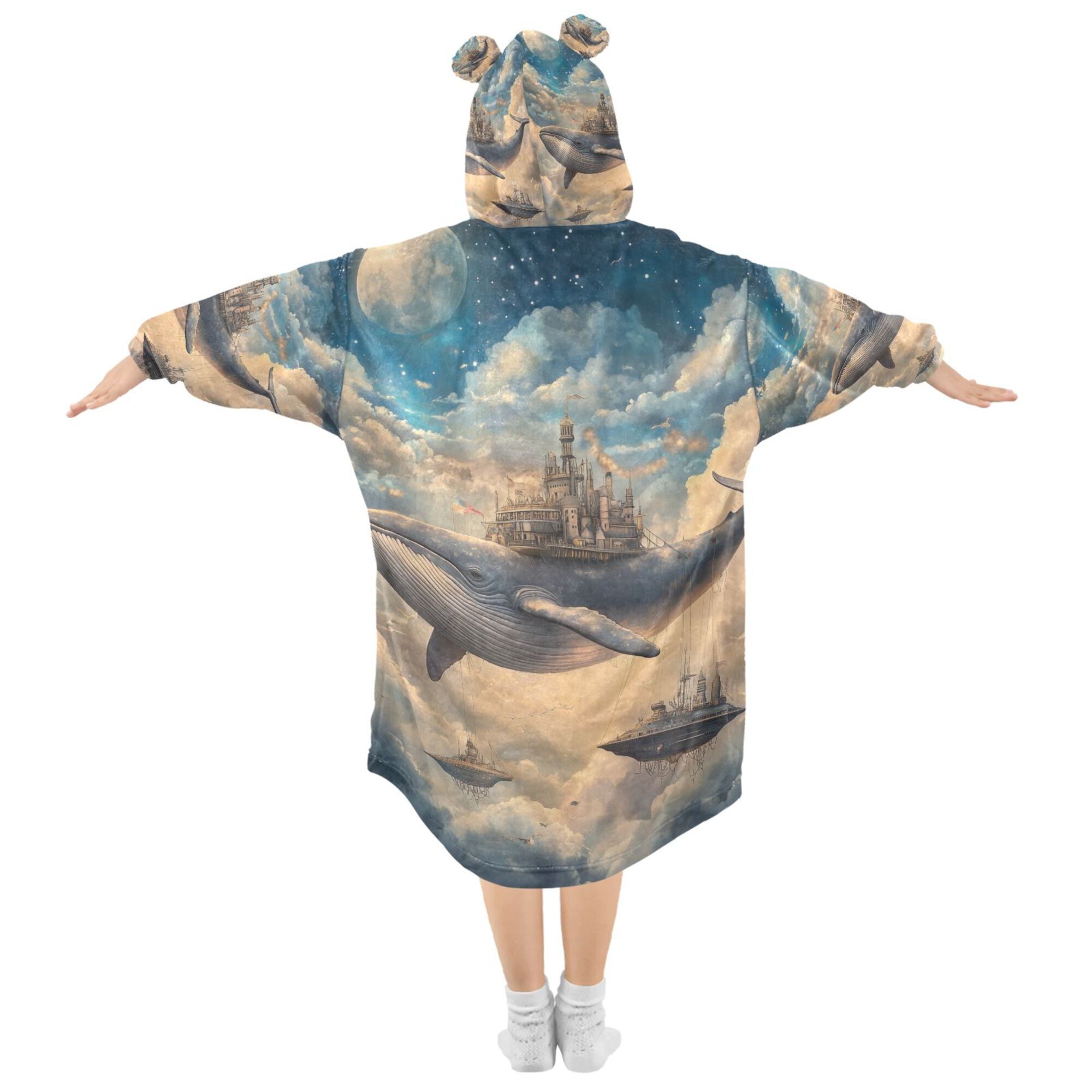 FORMRS Wearable Blanket Hoodie with Sleeves for Kids Cozy Flannel Sweatshirt, Floating Whale
