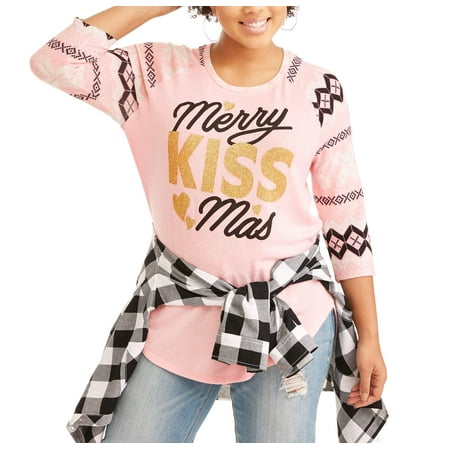 Junior Plus Holiday Graphic Printed Raglan Sleeve T-Shirt