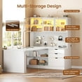 thumbnail image 5 of SEDETA L Shaped Office Desk with Bookshelf, Corner Computer Desk with 3 Drawers, 2-Tier Shelf & 3 Glass Doors, Home Office Desk with Power Outlets, LED Lights & Pegboard, Large PC Workstation, White, 5 of 9