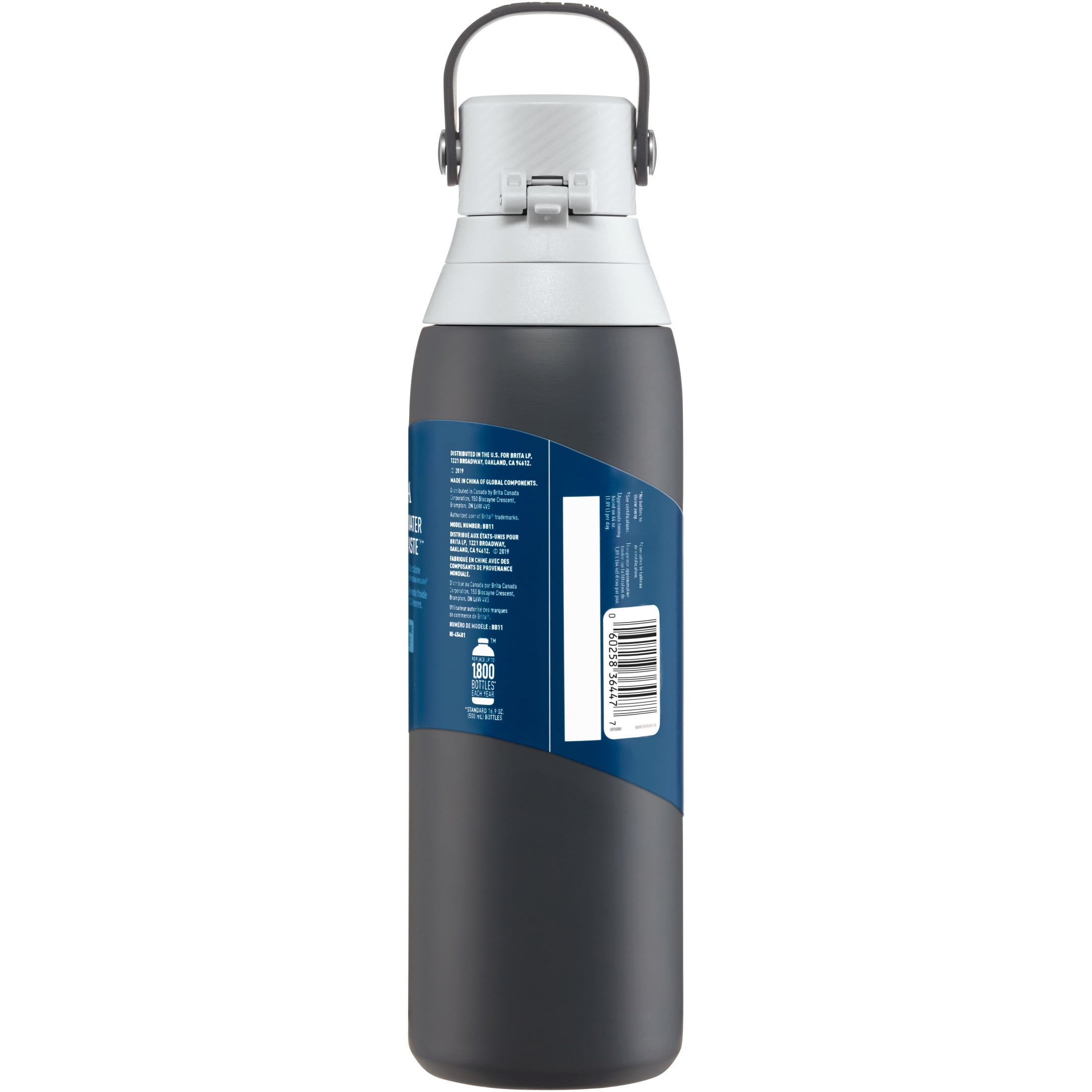 Brita 20 oz Premium Stainless Steel Filtered Water Bottle, Carbon, Leak Proof, BPA Free with Straw