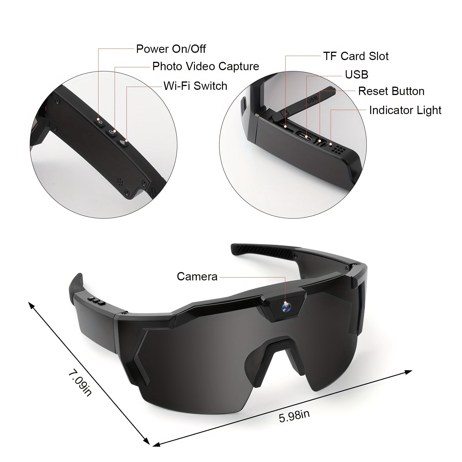 Smart Camera Glasses, Outdoor Sports HD Recording Video, Cycling Action Glasses, Wearable Audio Take With 32GB Card