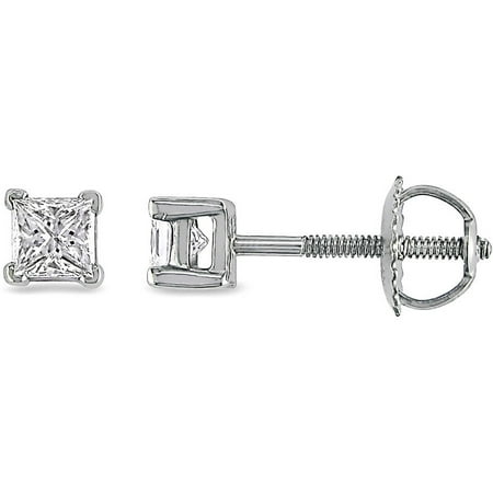 Miabella 1/2 Carat T.W. Princess-Cut Diamond Solitaire Platinum Screwback Stud Earrings