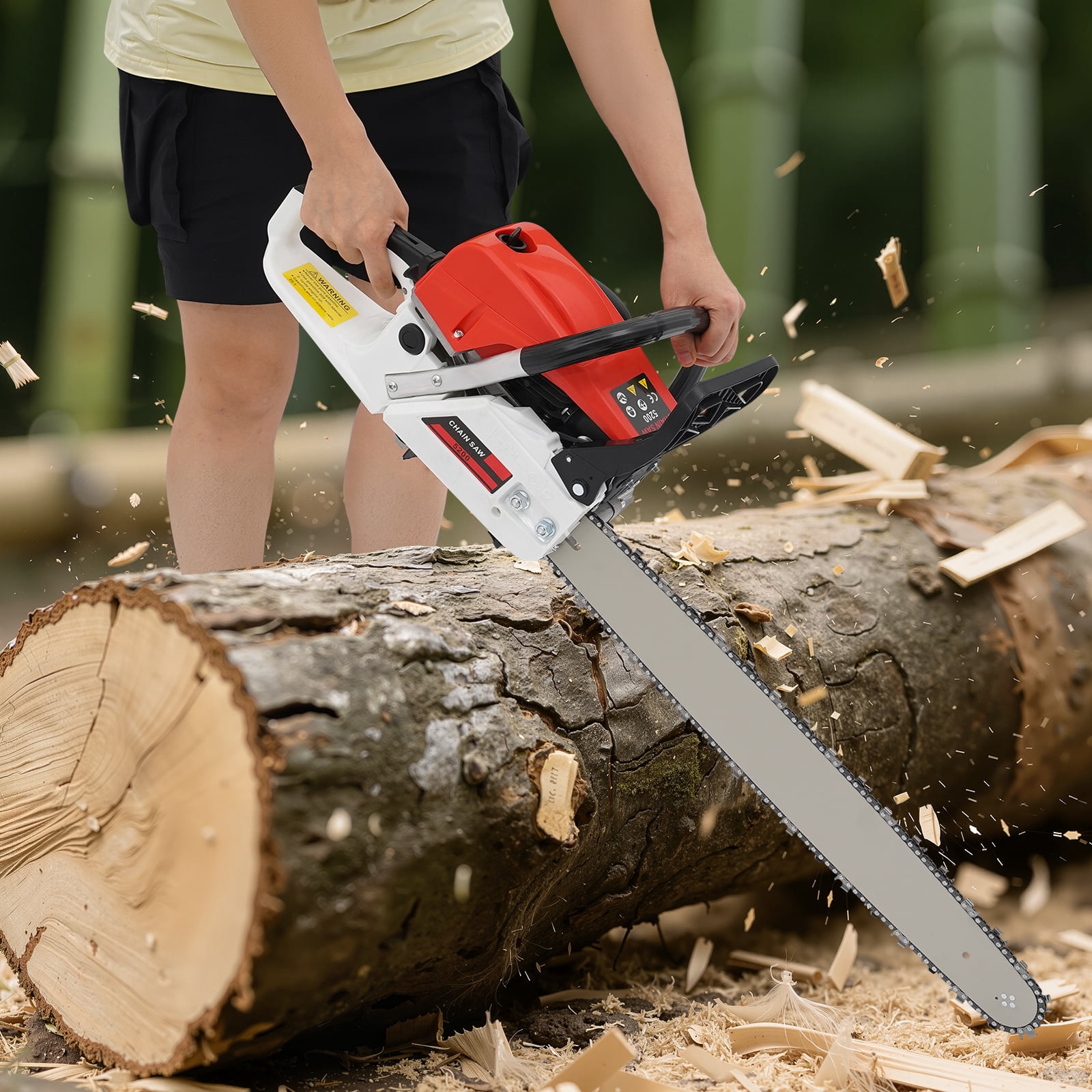52CC Gas Chainsaw 22 Inch Gas Powered Chainsaw 2 Stroke Gas Chain Saws Hand Self-reset Pull Start Handheld Gasoline Chain Saws with Air-cooled System for Chopping Wood