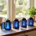 thumbnail image 4 of Mini Small Decorative Moroccan Candle Lantern Holders for Hanging, Indoor Home Decor, Outdoor Patio, Weddings, Cobalt, 4pk, 4 of 7