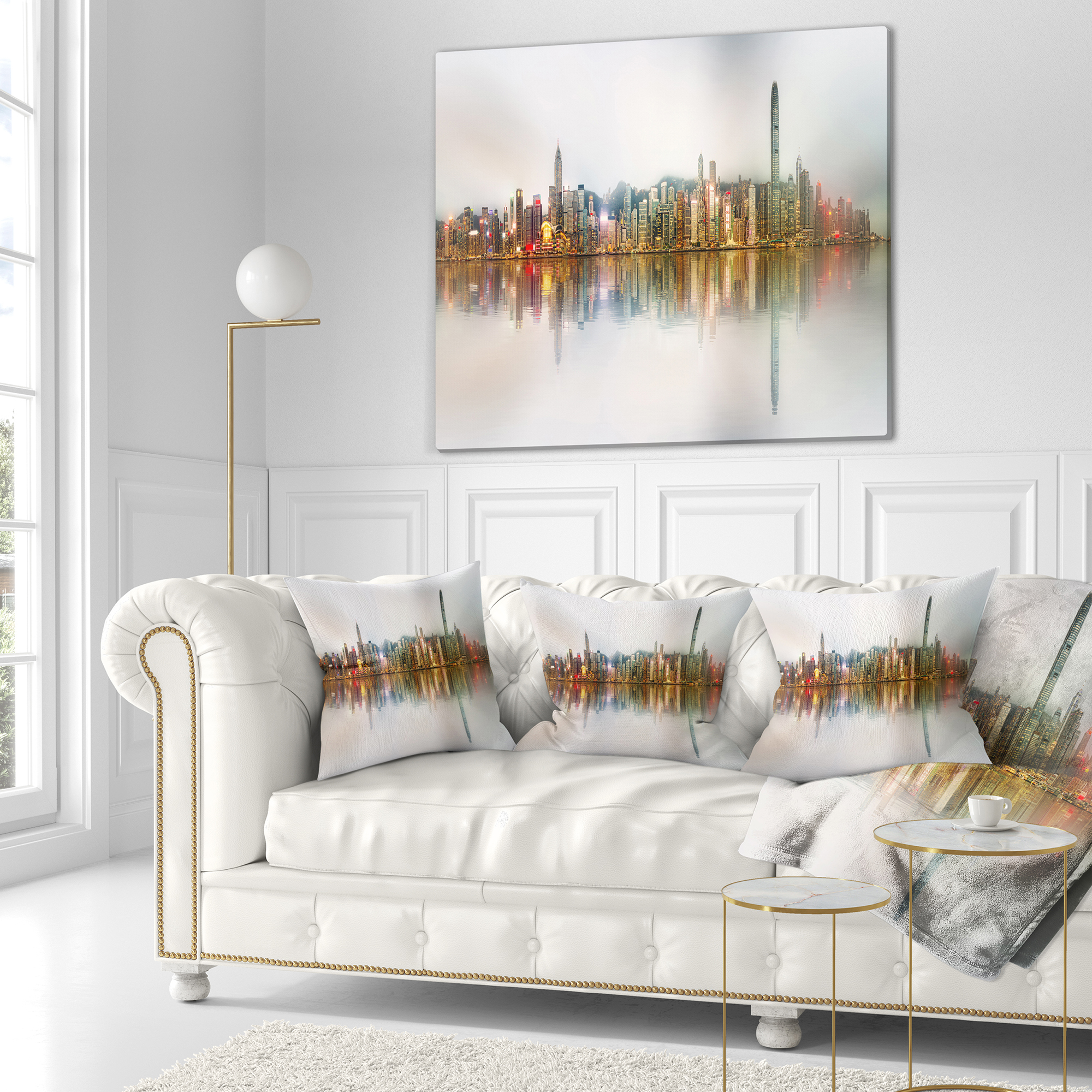 Designart Singapore Financial District Panorama - Cityscape Throw Pillow - 16x16