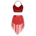 thumbnail image 2 of inlzdz Womens Dance Outfit V-Neck Camisole High-Waist Mesh Skirts 2-Piece Set for Stage Performance Red S, 2 of 5