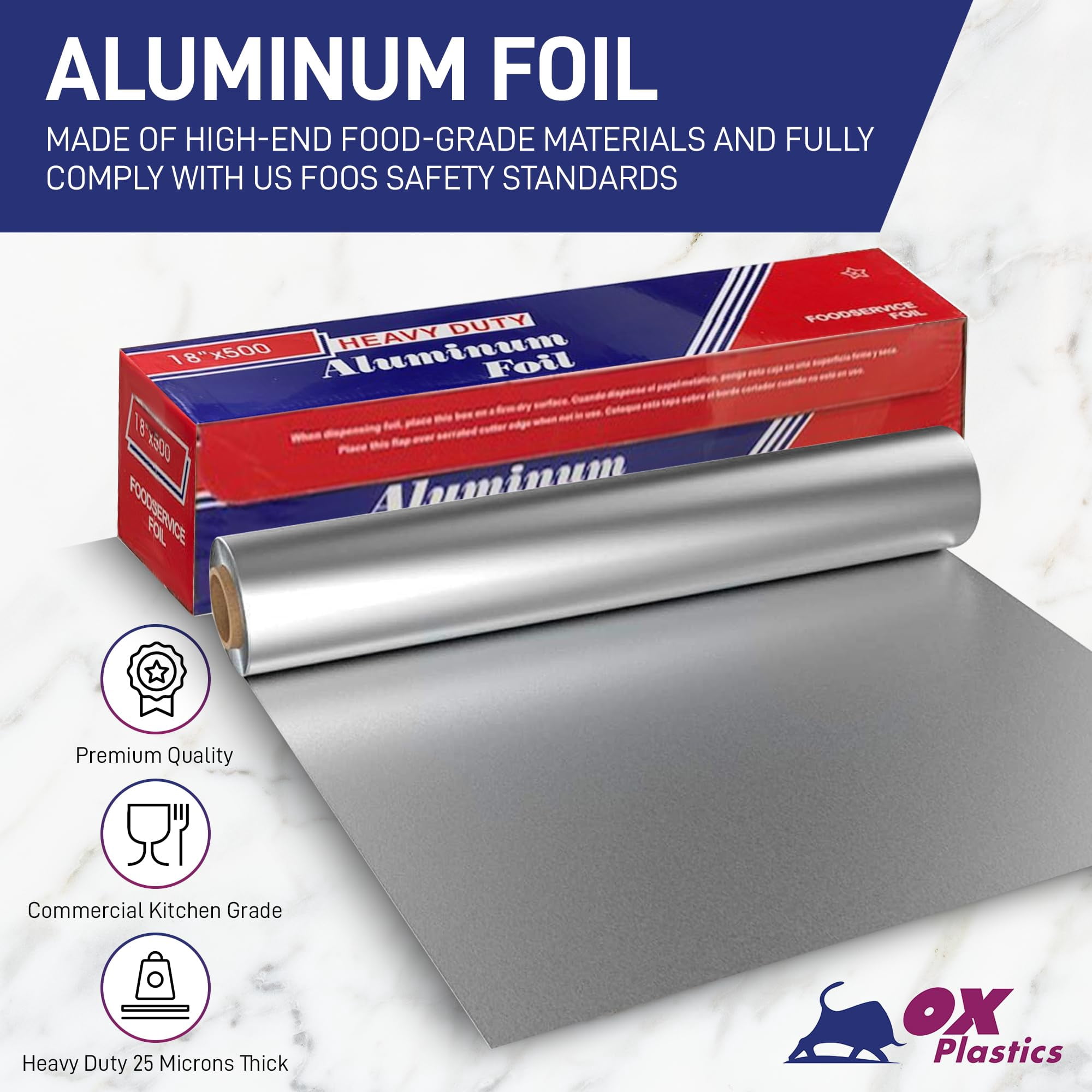 Heavy Duty Aluminum Foil, 18 Inches X 500 Feet, Commercial Industry Grade, Food Service, Wrap, Bulk Thick Super Heavy Duty Roll (1-Pack)