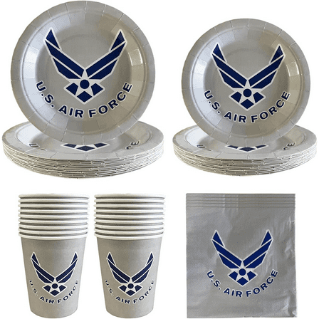 US Air Force Theme Party Supplies,Memorial Day Veterans Day 4th Of July USAF Party Tableware Set Including Paper Plates Napkins Cups Serves 20 Guests