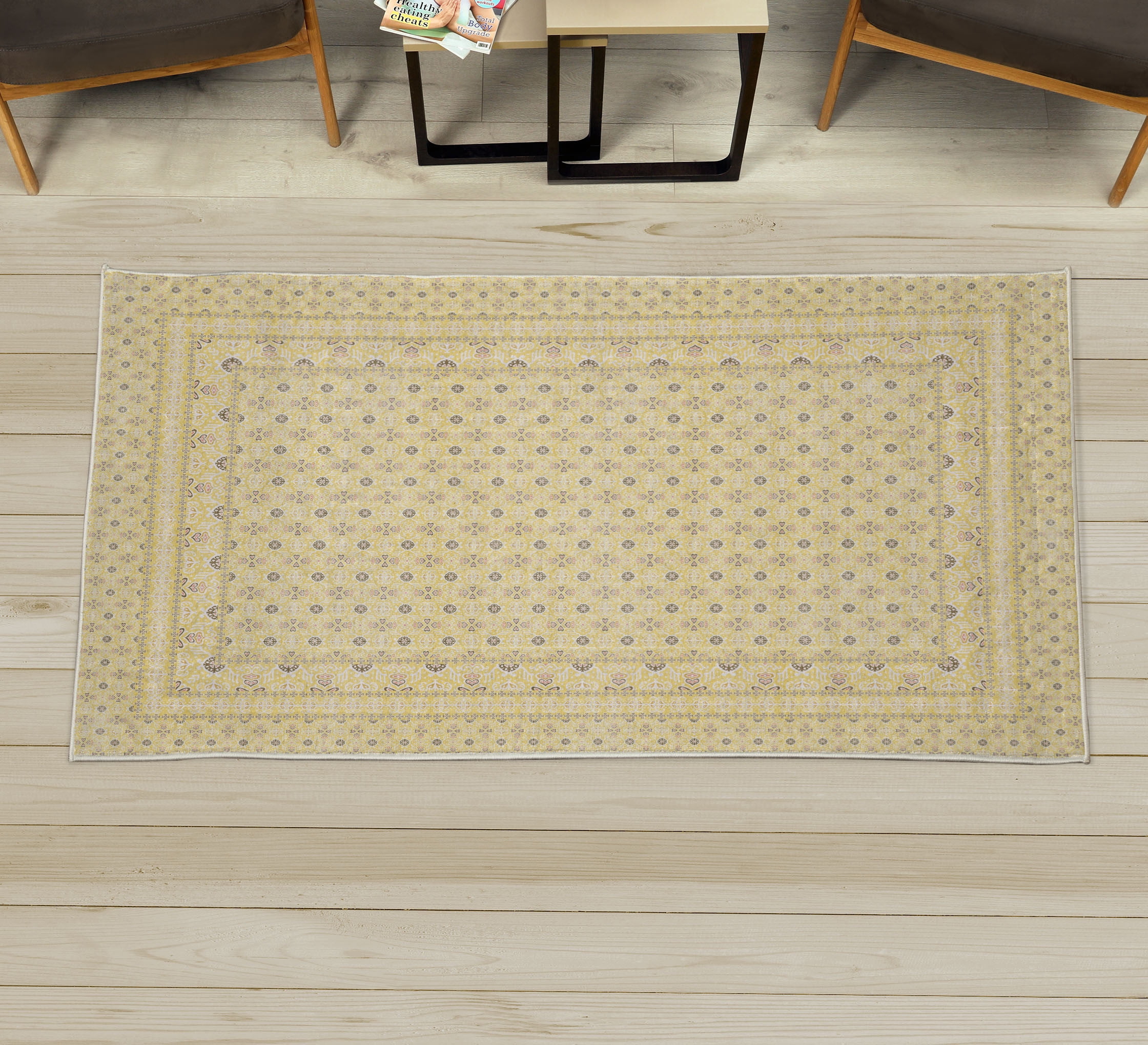 Tribal Decorative Rug, Retro Weathered Look Circles Grid Stripe Bars on ...