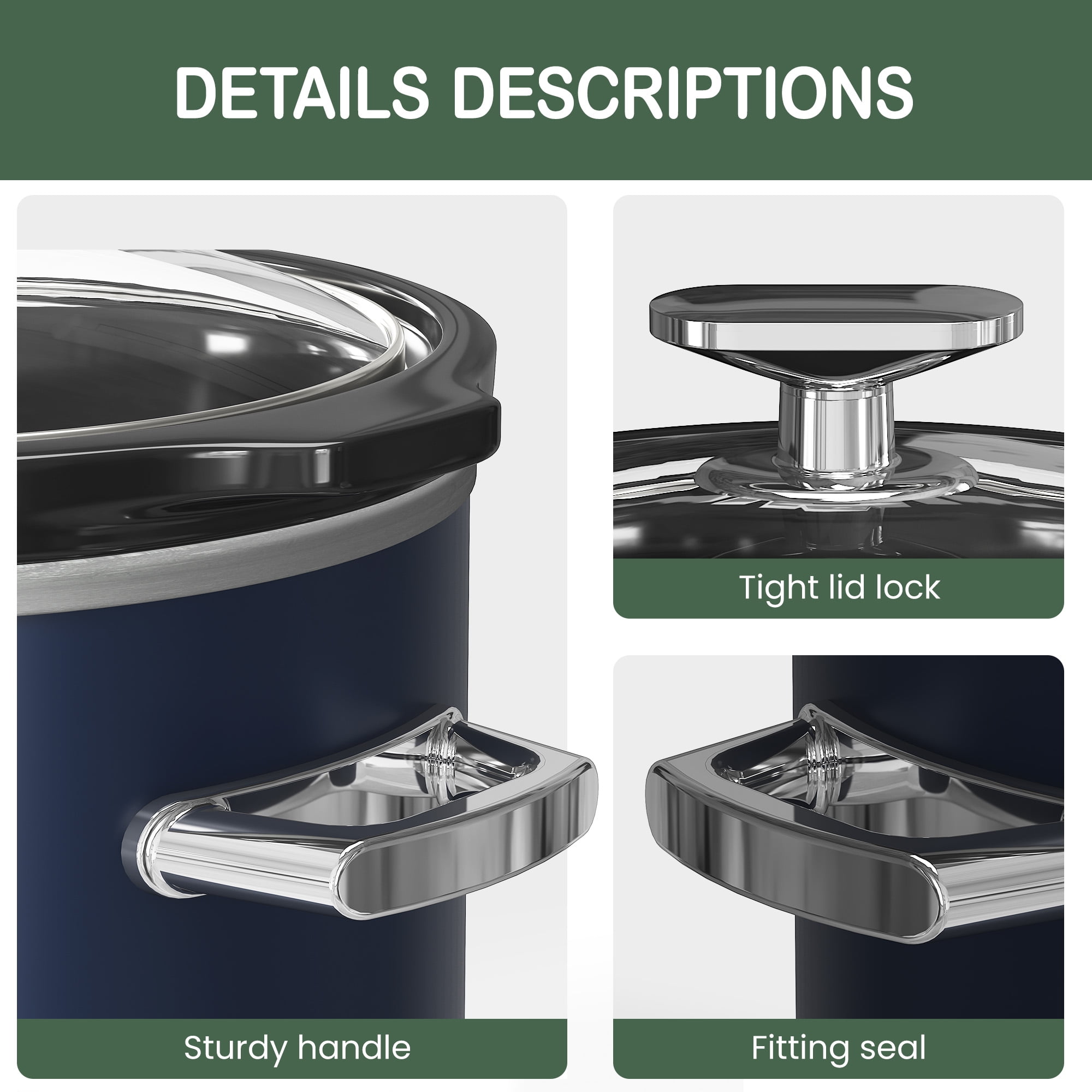 Sunvivi 2 Quart Slow Cooker With Removable Ceramic Pot and 3 Heating Settings, Stainless Steel, Blue