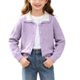 thumbnail image 2 of DJDLJWCJ Toddler Girls Cardigan Sweater Long Sleeve Knit School Uniform Sweater Loose Fit Button Down Cardigan Outerwear Purple Size 4T, 2 of 10