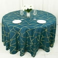 Efavormart 120" Peacock Teal Round Polyester Tablecloth With Gold Foil ...