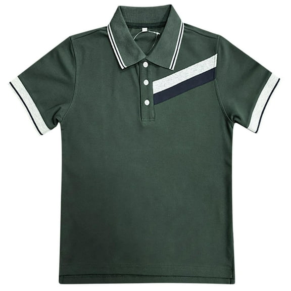 Polo Shirts Boys Boys Polo Shirt School Uniform Shirts V Neck Short Sleeve Thin Breathable Boys' Tops, Tees Dark Green 7 Years-8 Years
