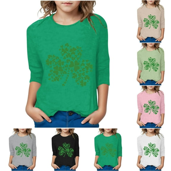 Riecok St. Patrick's Day Short Sleeve Blouses for Girls Boy casual Round Neck Oversized Casual All-match Fashion Lightweight Toddler Kids Boy 2025 Casual Loose Shirts Black 7 T