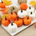 thumbnail image 4 of 22PCS Simulation Réaliste Artificielle Citrouilles Mélangées Fausses Citrouilles avec de Fausses Feuilles d'Érable Festival L'action de Grâce Automne Récolte Décoration à la Maison, 4 of 6