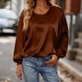 thumbnail image 2 of Womens Solid Color Long Sleeve Tee Effortless Everyday Casual Wear Soft Relaxed Fit Crewneck Top with Cozy Comfort Brown XXL, 2 of 5