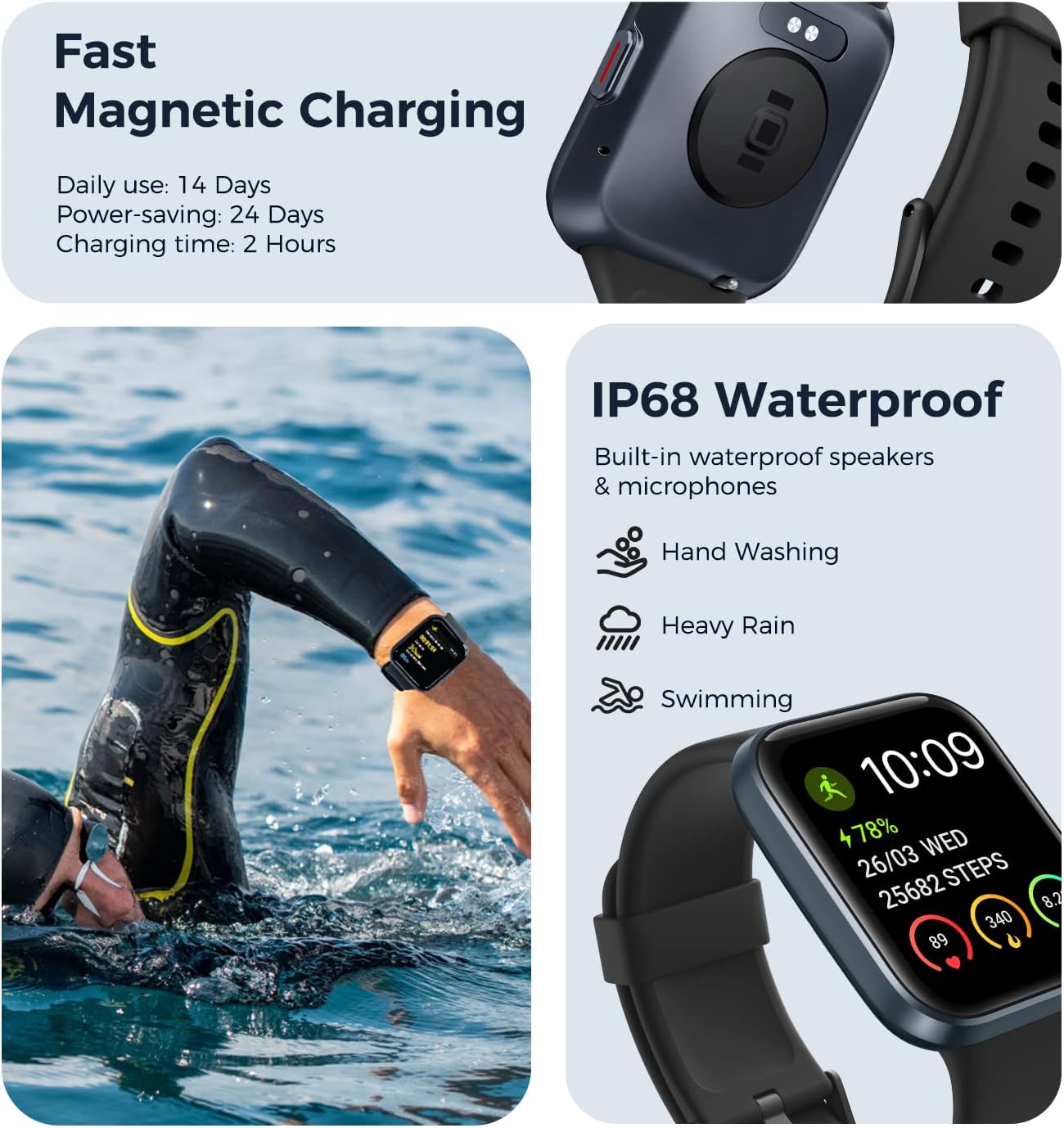 Vibeat IDW26 Smart Watch – 1.83" Smartwatch w/ Alexa,Fitness Tracker,Compatible with iOS/Android ,Black