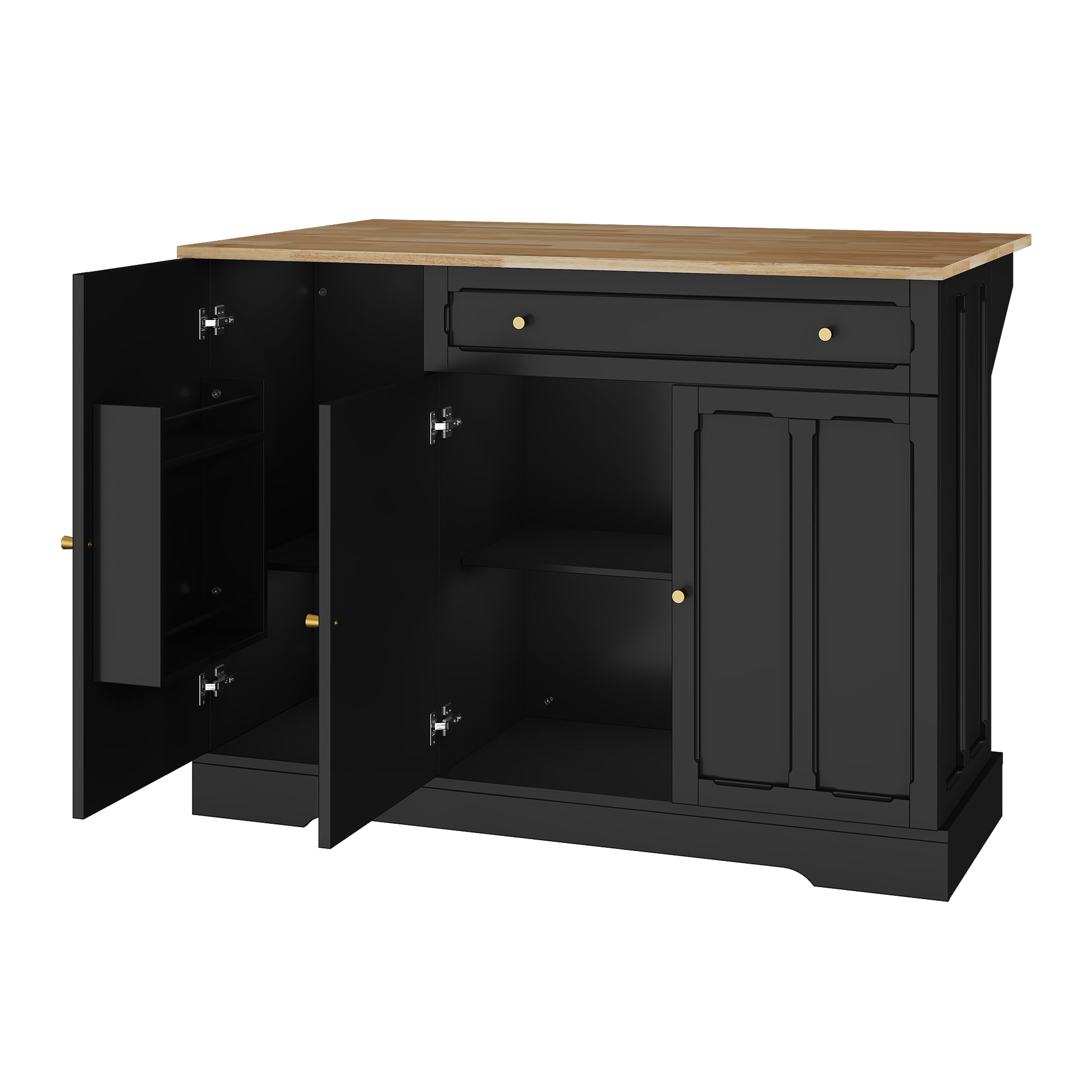 CBJCBJ 47.2" Modern Rolling Kitchen Island with Drop Leaf, Kitchen Cart with Storage, Black