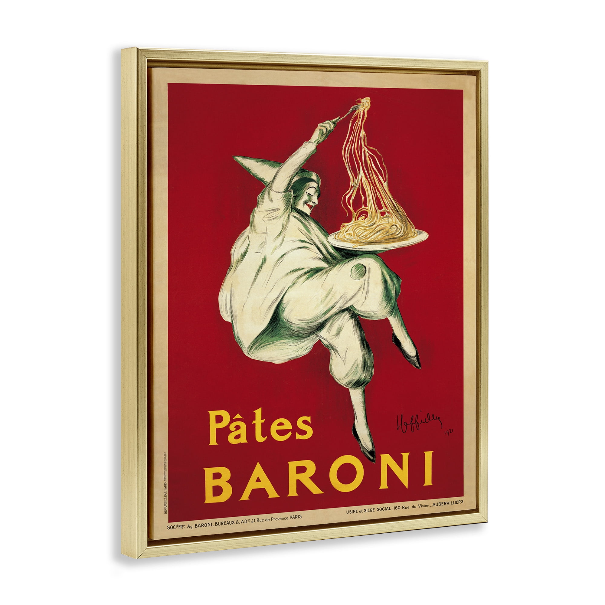 Stupell Industries Pates Baroni Vintage Food Poster Food & Beverage Painting Gold Floater Framed Canvas Art Print Wall Art, 17 x 21