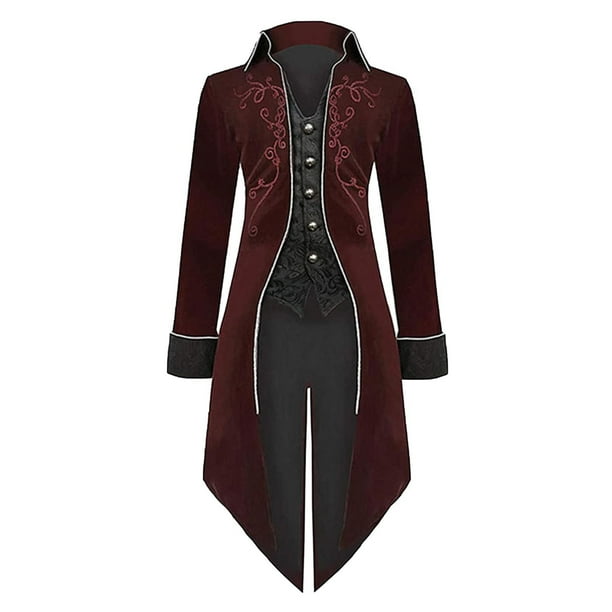 Hombres Casual Sólido Halloween Manga larga Turndown Suede Tuxedo Etapa Traje Chaqueta Abrigo Pompotops oipoqjl37281