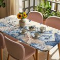 thumbnail image 3 of Blue Starfish Coastal Table Cloths for 3 Foot Rectangle Tables, Eucalyptus Summer Nautical Shell Retro Patio Waterproof Elastic Fitted Tablecloths, Washable Rectangular Table Cover for Camping, 3 of 8
