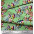 thumbnail image 2 of Soimoi Green Poly Georgette Fabric Leaves,Floral & American Robin Bird Decor Fabric Printed BTY 52 Inch Wide, 2 of 3