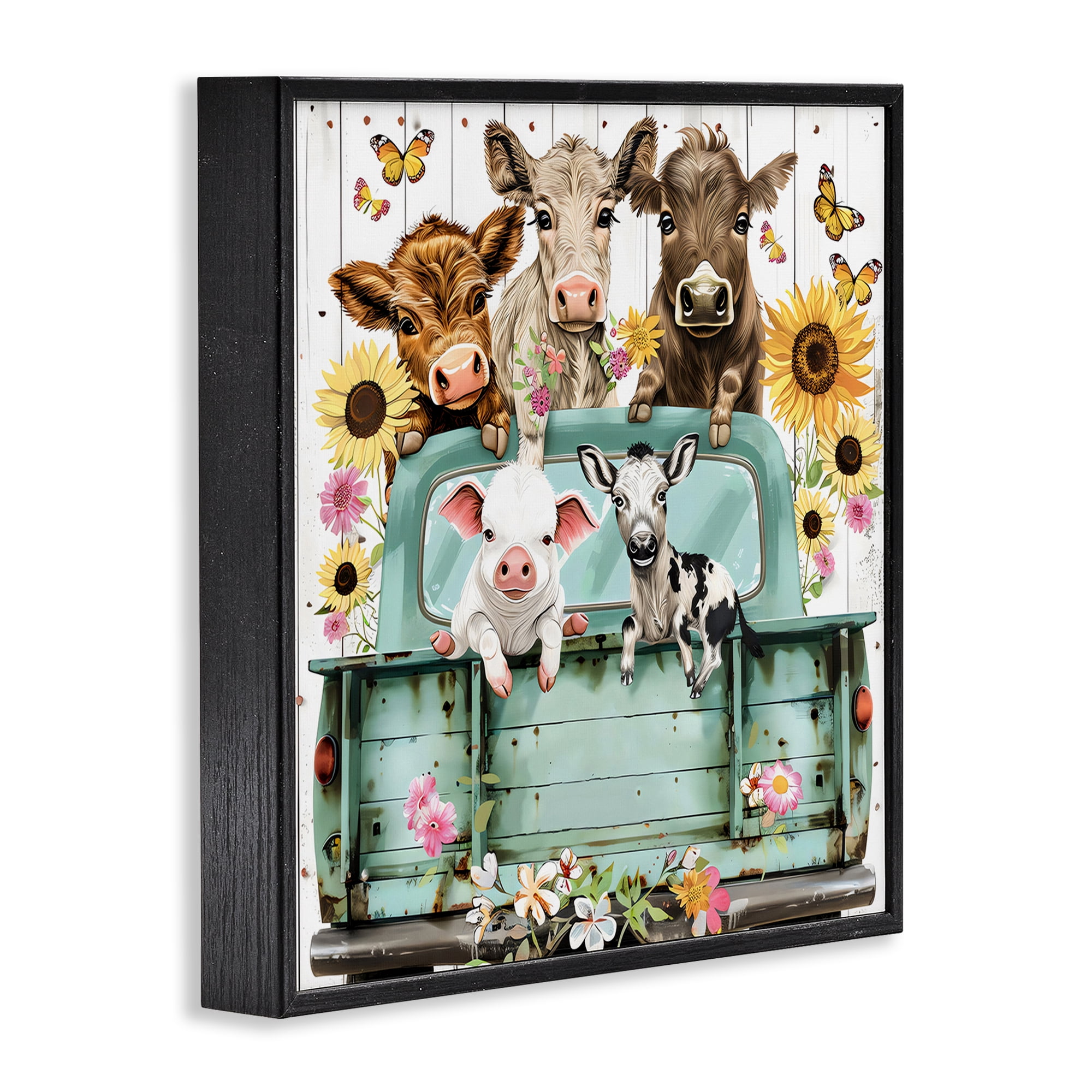 Stupell Industries Barnyard Friends in Vintage Truck Black Framed Giclee Art, design by Creative Studio
