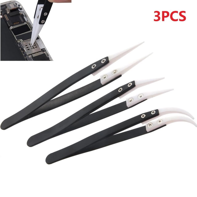 3 Pcs Pinces Inversées en Céramique Acier Inoxydable Industriel Anti-Statique Résistant Isolé Pointe Droite Outil à Main