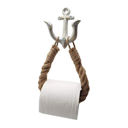 ROXLLGJC Nautical Rope Toilet Paper Holder Coastal Towel Holder with Metal Hook for Bathroom Decor (White)