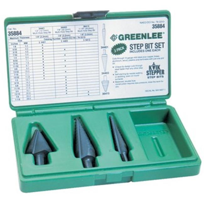 GREENLEE 35884 Step Drill Bit Set,1/2,7/8,11/8"
