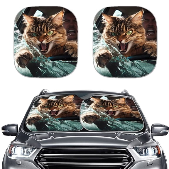 Bulopur Cat Crazy Car Sun Shade Windshield Protect Vehicle from UV Sun Windshield Visor Sun Shade Easy to Store Sun Visor Protector Automotive Window Sunshades for Most Cars, 2 Pcs