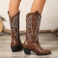 thumbnail image 4 of Knee High Cowboy Boots for Women Fleece Lined Embroidered Western Chunky Heel Wide Calf Tall Cowgirls Boots, 4 of 8
