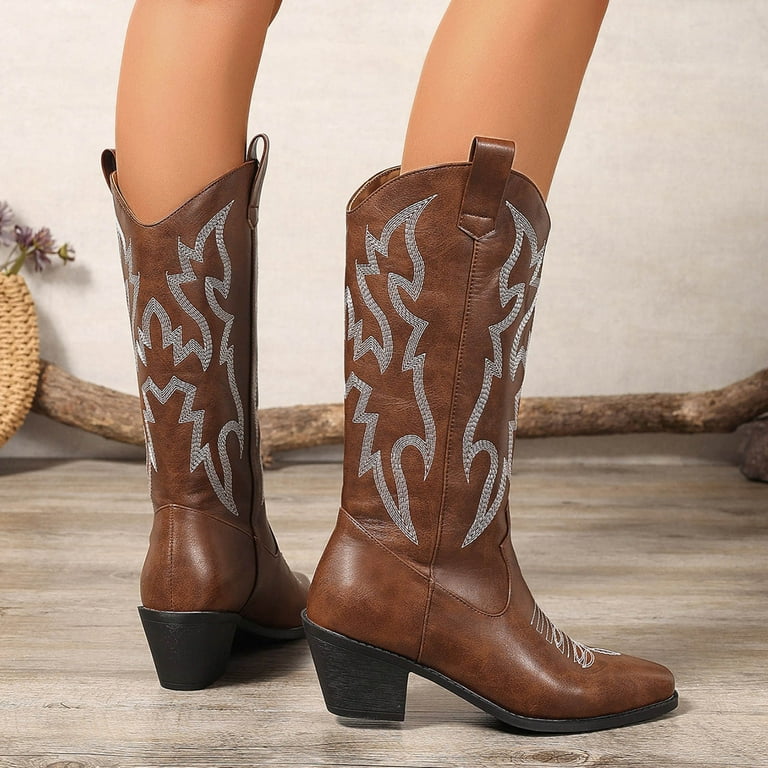 Women's Cowboy Boots Pull on Western Cowgirl Mid Calf Boot Embroidered Dress Booties for Country Concert Dancing Wedding Traveling Daily Outfits - Walmart.com Women's Cowboy Boots Pull on Western Cowgirl Mid Calf Boot Embroidered Dress Booties for Country Concert Dancing Wedding Traveling Daily Outfits - Walmart.com