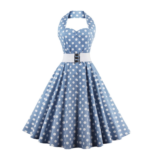 Robe de Bal Rétro Vintage pour Femmes, Sans Manches, Col Licou, Pois, Robe de Cocktail/soirée des Années 1950, Robe Évasée