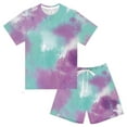 thumbnail image 3 of Favoffer Summer Unisex Kids Multicolor Tie-Dye Graphic 2-Piece Set Round Neck Short Sleeve Stretchy Relaxed Fit Outfit Casual Travel Home Play 3-14Y, 3 of 4