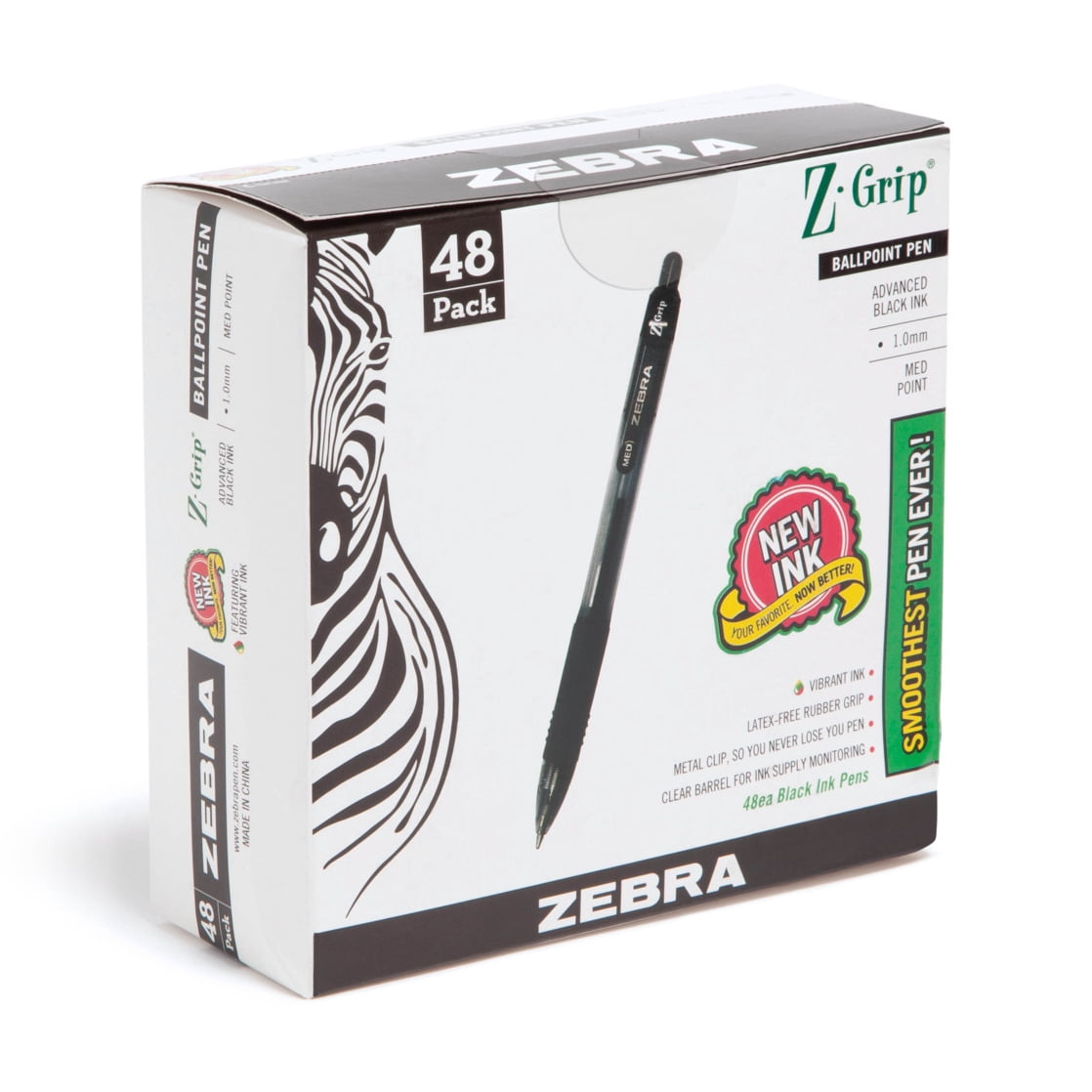 (2 pack) Z-Grip Retractable Ballpoint Pen, 1.0mm, Black Ink, 48-Pack