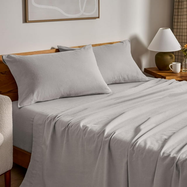 Flannel Sheet Set Cotton Velvety Soft Heavyweight - Double Brushed Flannel - Deep Pocket (Queen Grey)