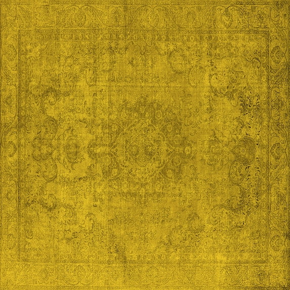 Ahgly Company Machine Washable Indoor Square Oriental Yellow Industrial Area Rugs, 7' Square