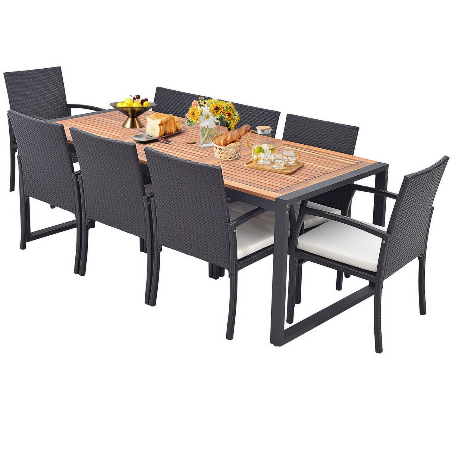 Aimee Lii 9 Pieces Patio Rattan Dining Set with Acacia Wood Table for Backyard Garden-L-shaped Handrail, Outdoor Patio Furniture Aimee Lii 9 Pieces Patio Rattan Dining Set with Acacia Wood Table for Backyard Garden-L-shaped Handrail, Outdoor Patio Furniture