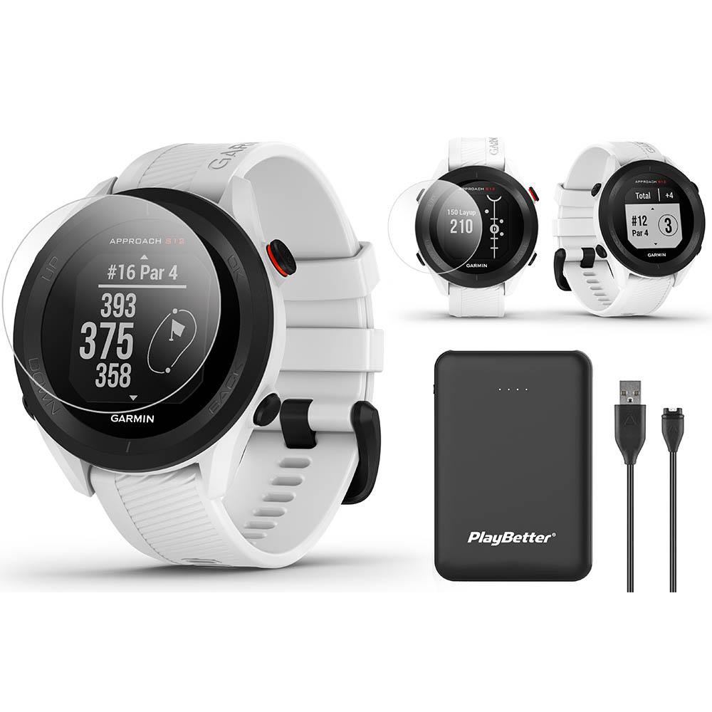 Garmin Approach S12 (White) Golf GPS Watch Power Bundle 2021 Model with PlayBetter Portable
