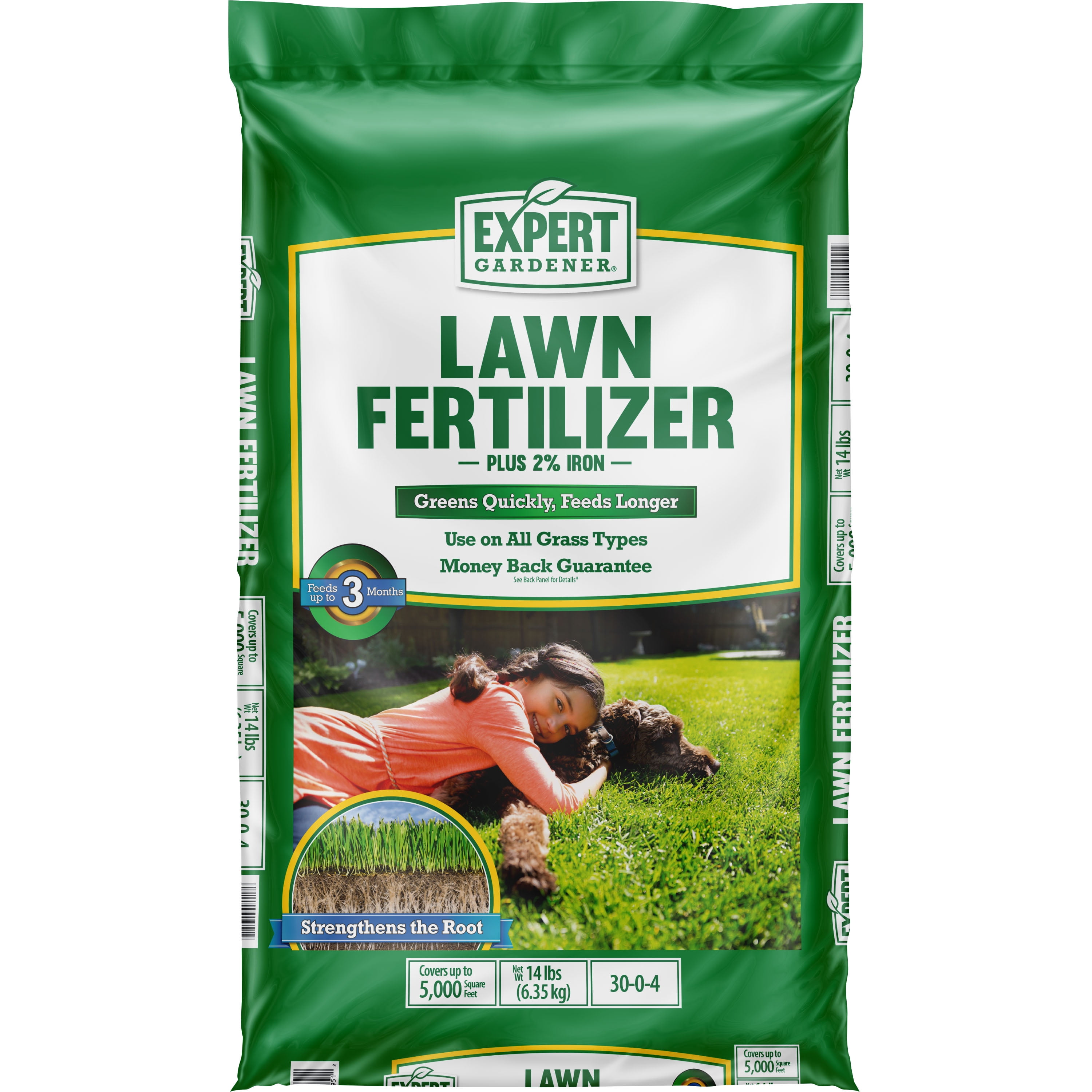 Expert Gardener Lawn Food Fertilizer Plus 2% Iron,14 lb. - Covers 5,000 Sq. ft
