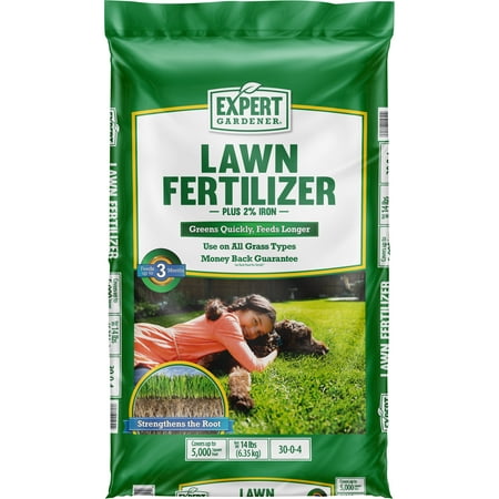 Expert Gardener Lawn Fertilizer, Plus 2% Iron, Covers 5,000 sq. ft