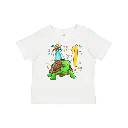 

Inktastic 1st Birthday Cute Turtle in Party Hat with Confetti Gift Baby Boy or Baby Girl T-Shirt