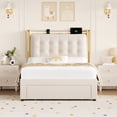 thumbnail image 6 of Homfa Twin Size Bed Frame with Storage Drawer and Charging Station, LED Bed Frame with Crystal-Button Tufted Headboard, Beige, 6 of 8