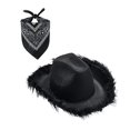 thumbnail image 4 of Sombrero de vaquera estilo vaquero con plumas de estilo occidental, accesorios de color sólido, decoraciones para Toalla Cuadrada Negra, 4 of 6