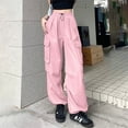 thumbnail image 2 of Caqnni Parachute Pants for Women Cargo Pants Womens Baggy Y2K Pants with Pockets Relaxed Jogger (XL,Pink), 2 of 4