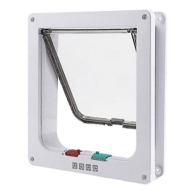Puerta de plástico para mascotas, puerta para gatos, puerta para perros, puerta para gatos, orificio blanco, tamaño M