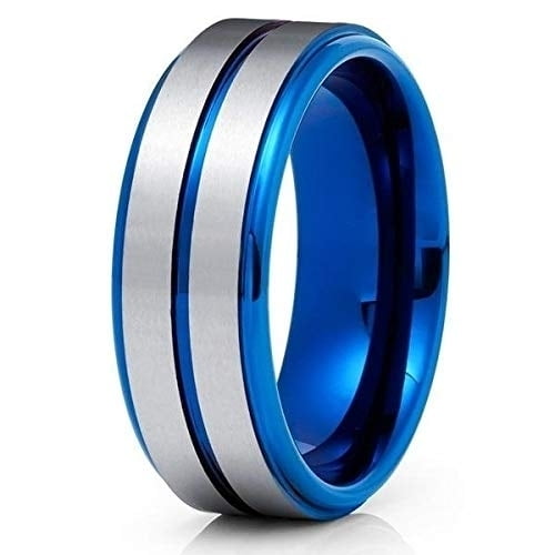 8mm Blue Tungsten Ring - Silver Tungsten Ring - Blue Wedding Band (13)